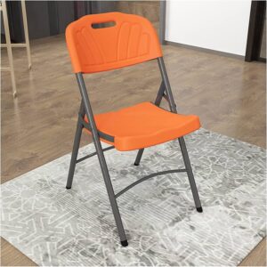 Orange Heavy-Duty Plastic Folding Chair.