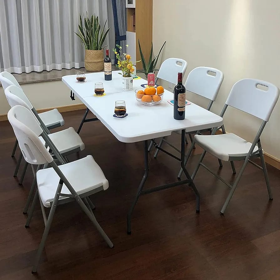 White 6-Seater Foldable Dining Set - Image 2