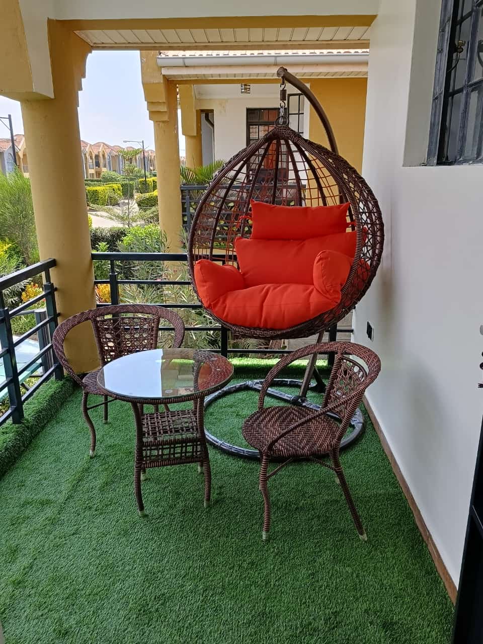Luxury Balcony Bistro Set with Hanging Egg Chair - Image 2