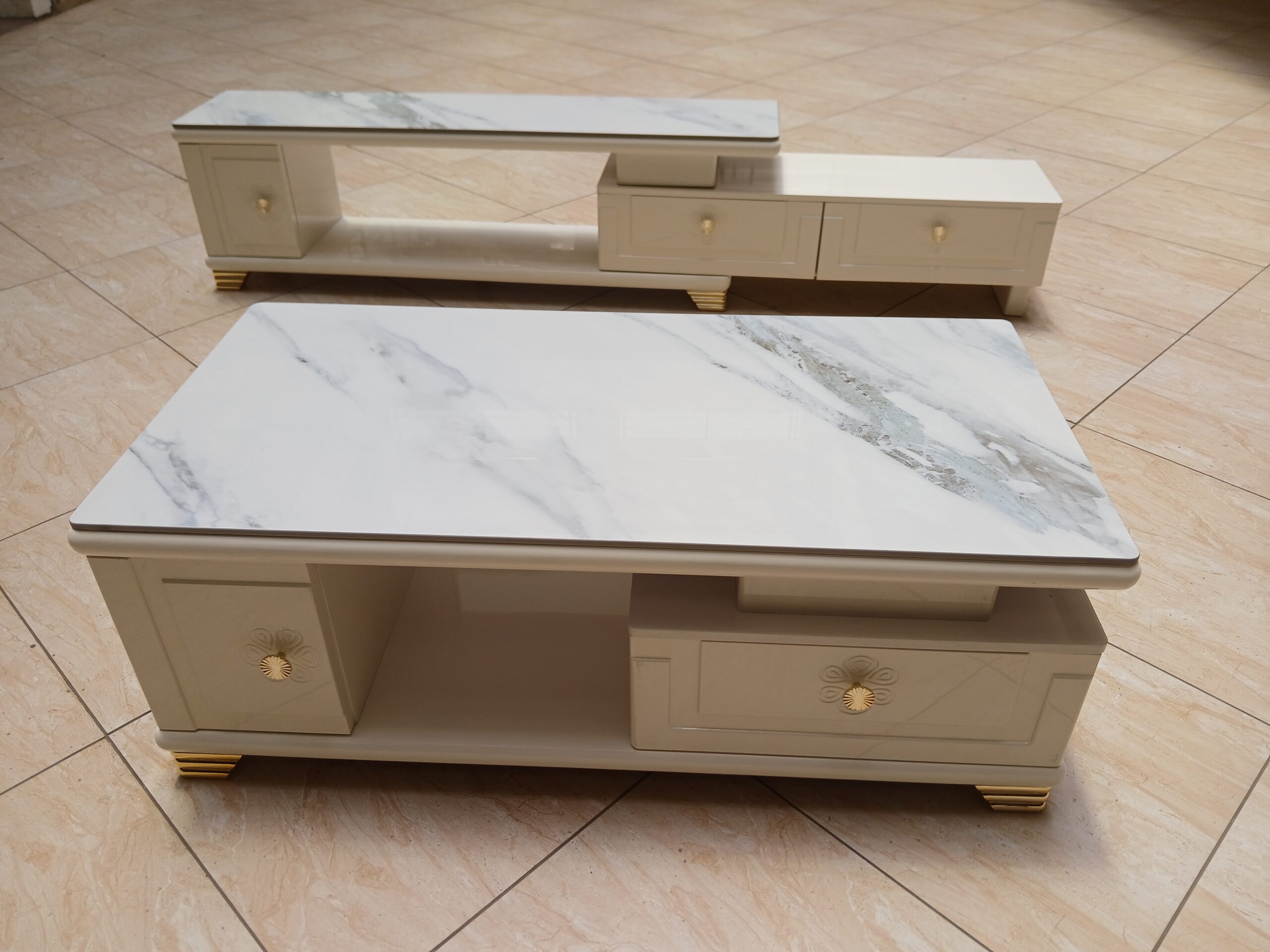 Premium Matching Marble Coffee Table and TV Stand Set. - Image 6