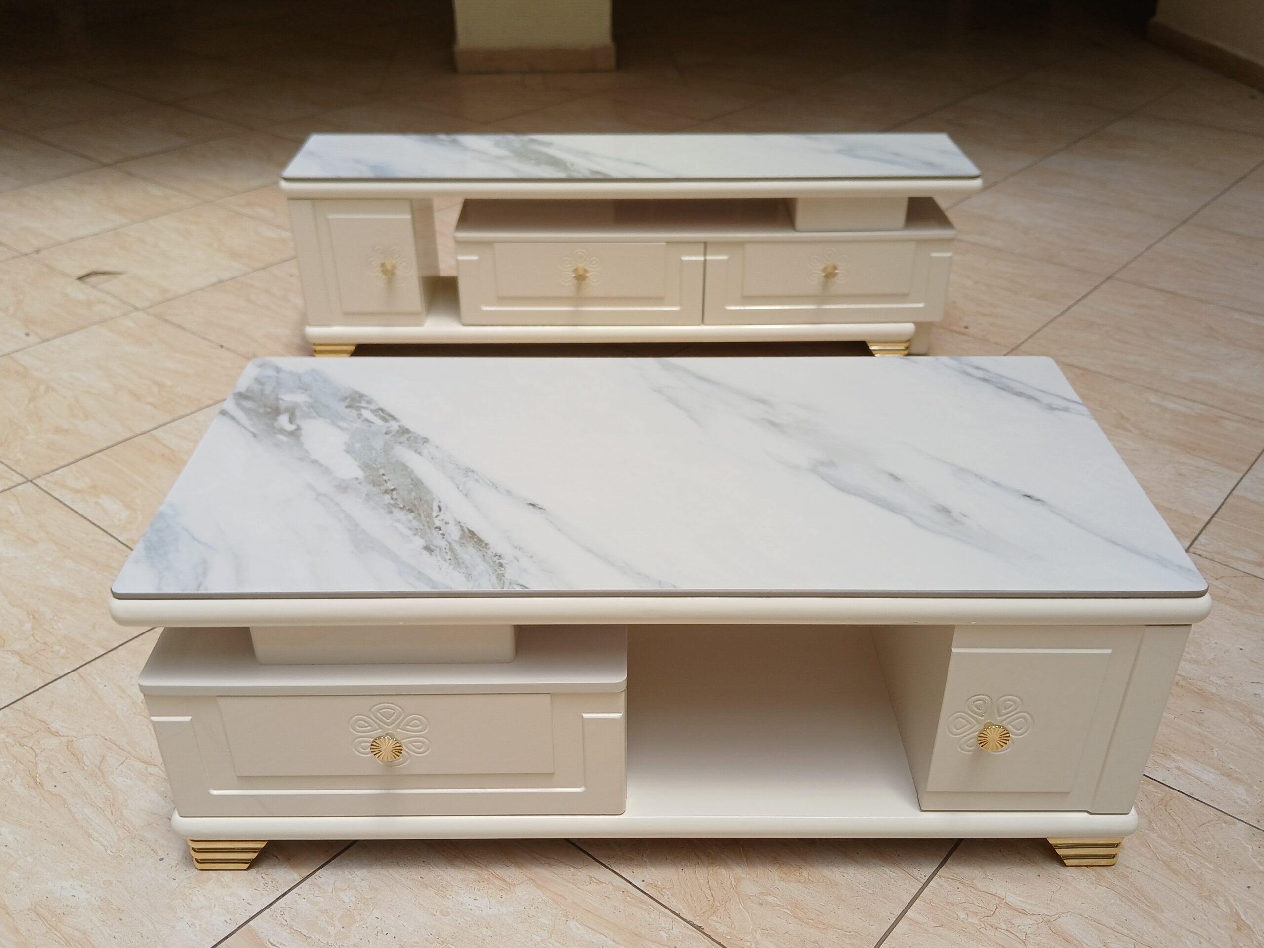 Premium Matching Marble Coffee Table and TV Stand Set. - Image 3