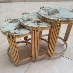 Cream White Luxury 3-Piece Nesting Stool Set.