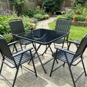 4-Seater Black Foldable Outdoor Dining Set
