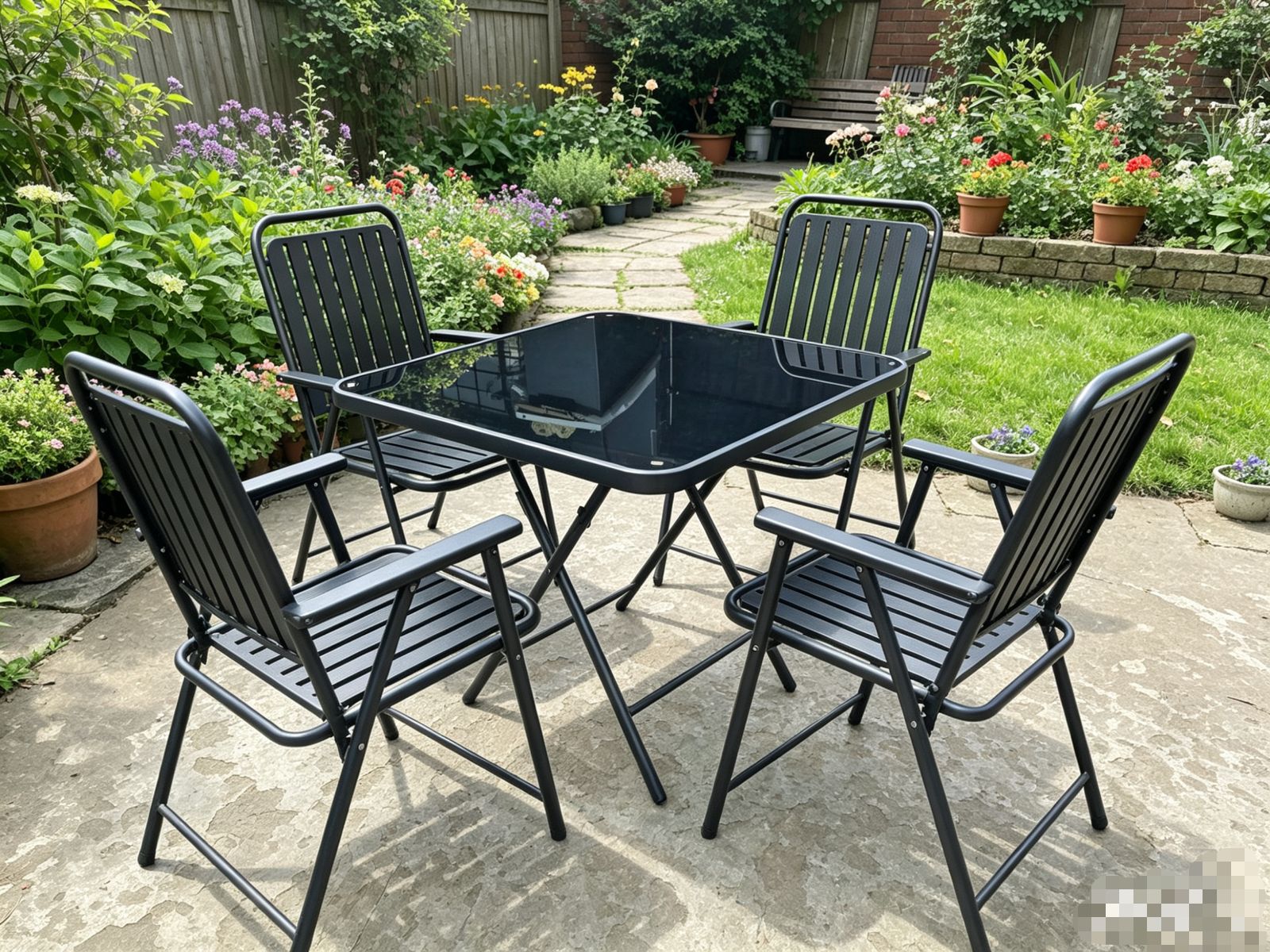 4-Seater Black Foldable Outdoor Dining Set