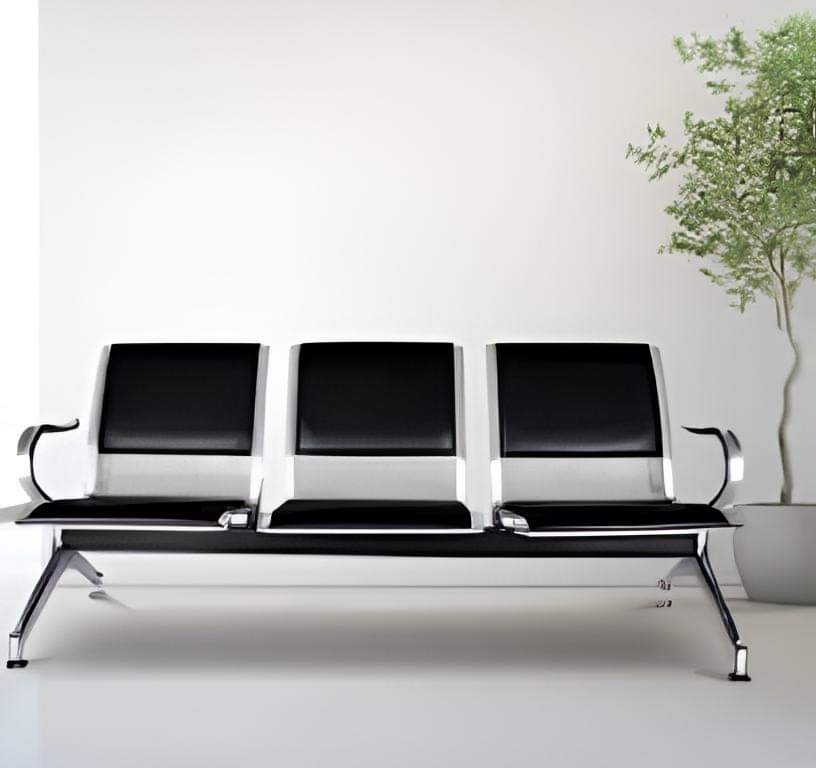 Black 3-Seater Padded Waiting Bench - Image 2