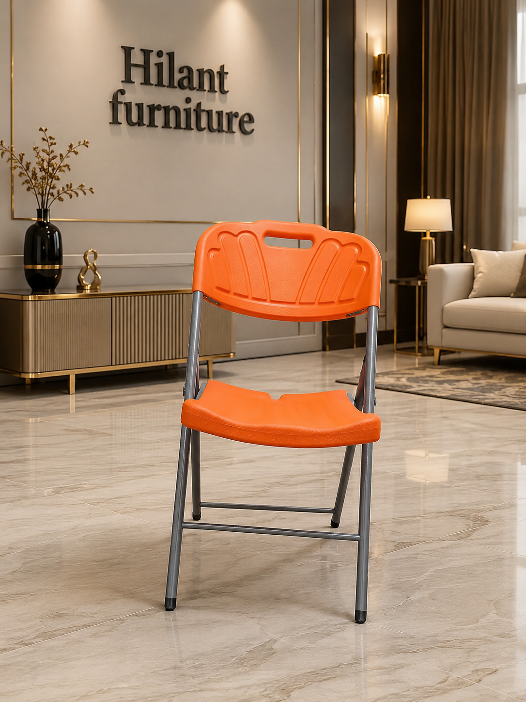 Orange Plastic Folding Chair. - Image 2