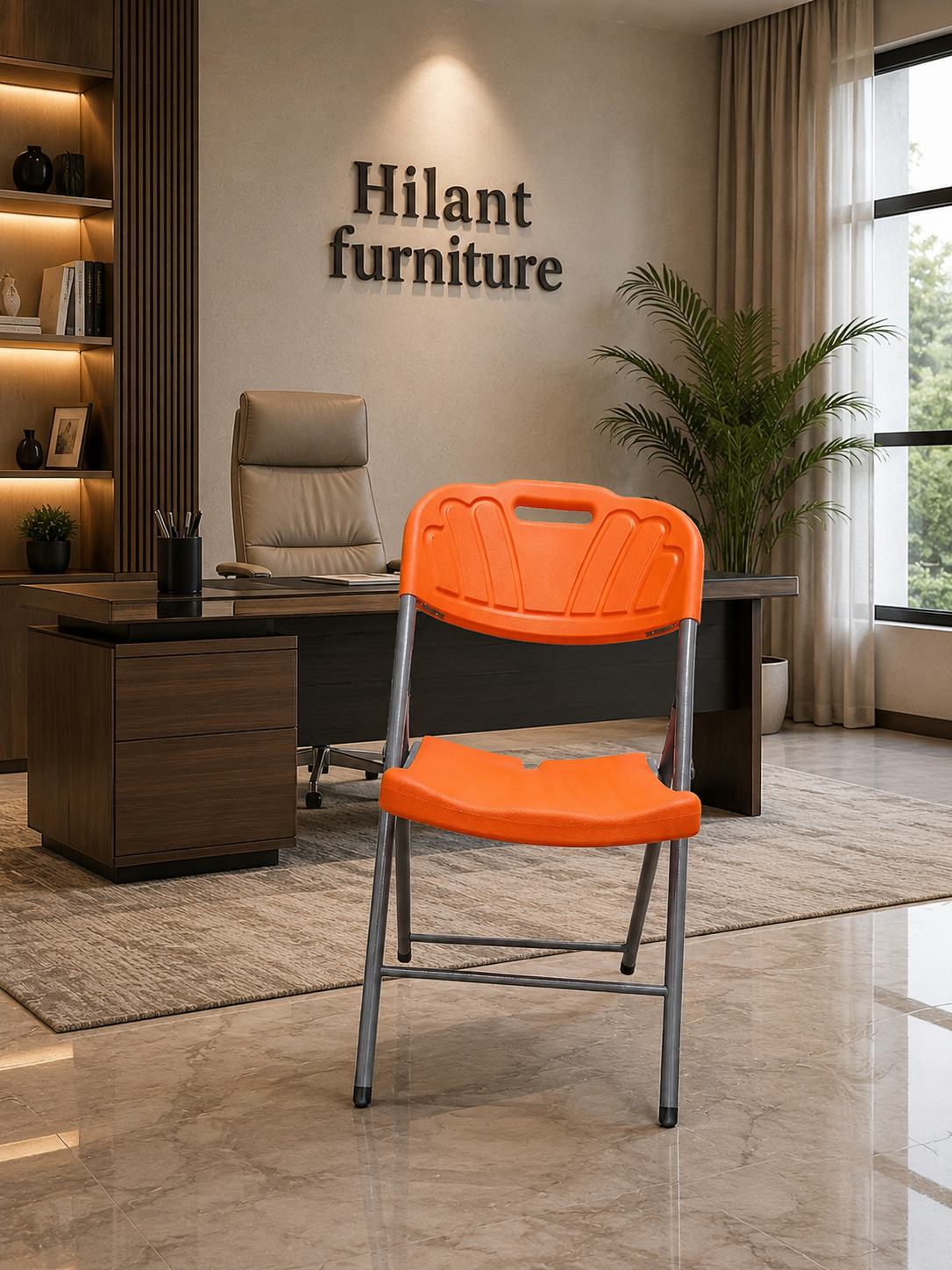Orange Plastic Folding Chair.