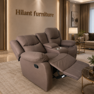 Brown Two-Seater Fabric Recliner Sofa.