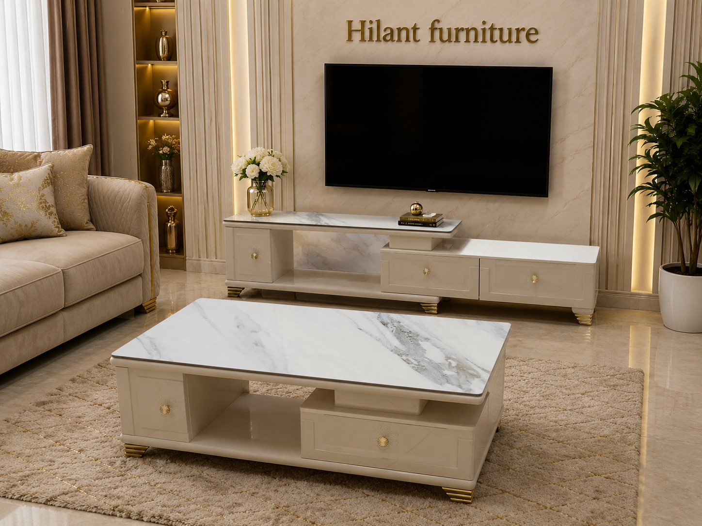 Premium Matching Marble Coffee Table and TV Stand Set. - Image 2
