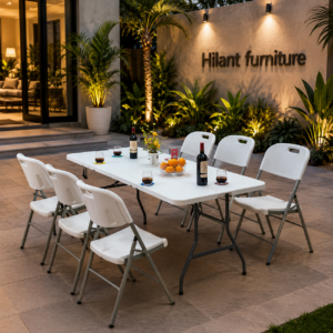 White Six-Seater Foldable Outdoor Dining Set