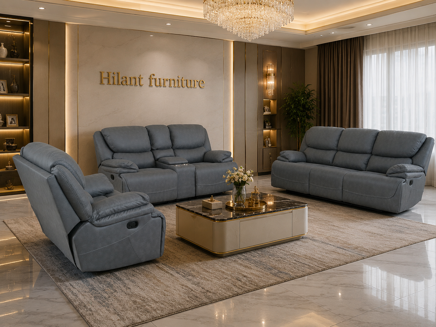 Royal Grey Six Seater Recliner Sofa Set. - Image 2