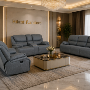 Grey Six-Seater King Size Recliner Sofa.