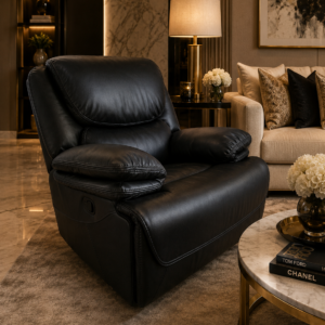 Black One-Seater King-Size Recliner Sofa.
