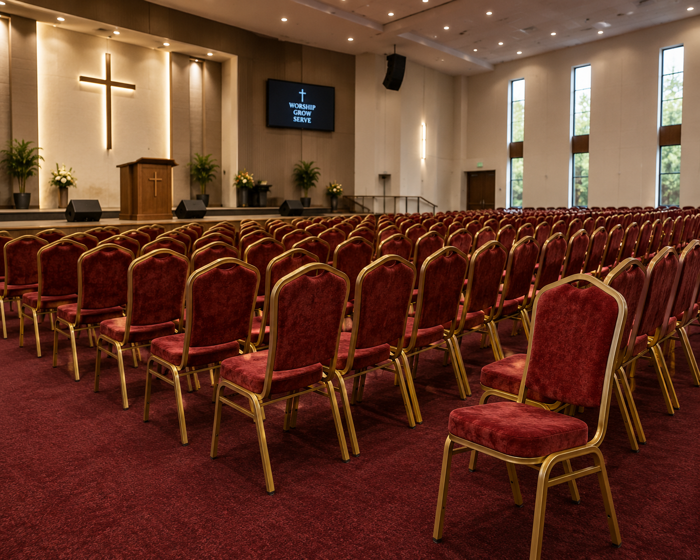 Red High-Density Banquet/Church Chair. - Image 3