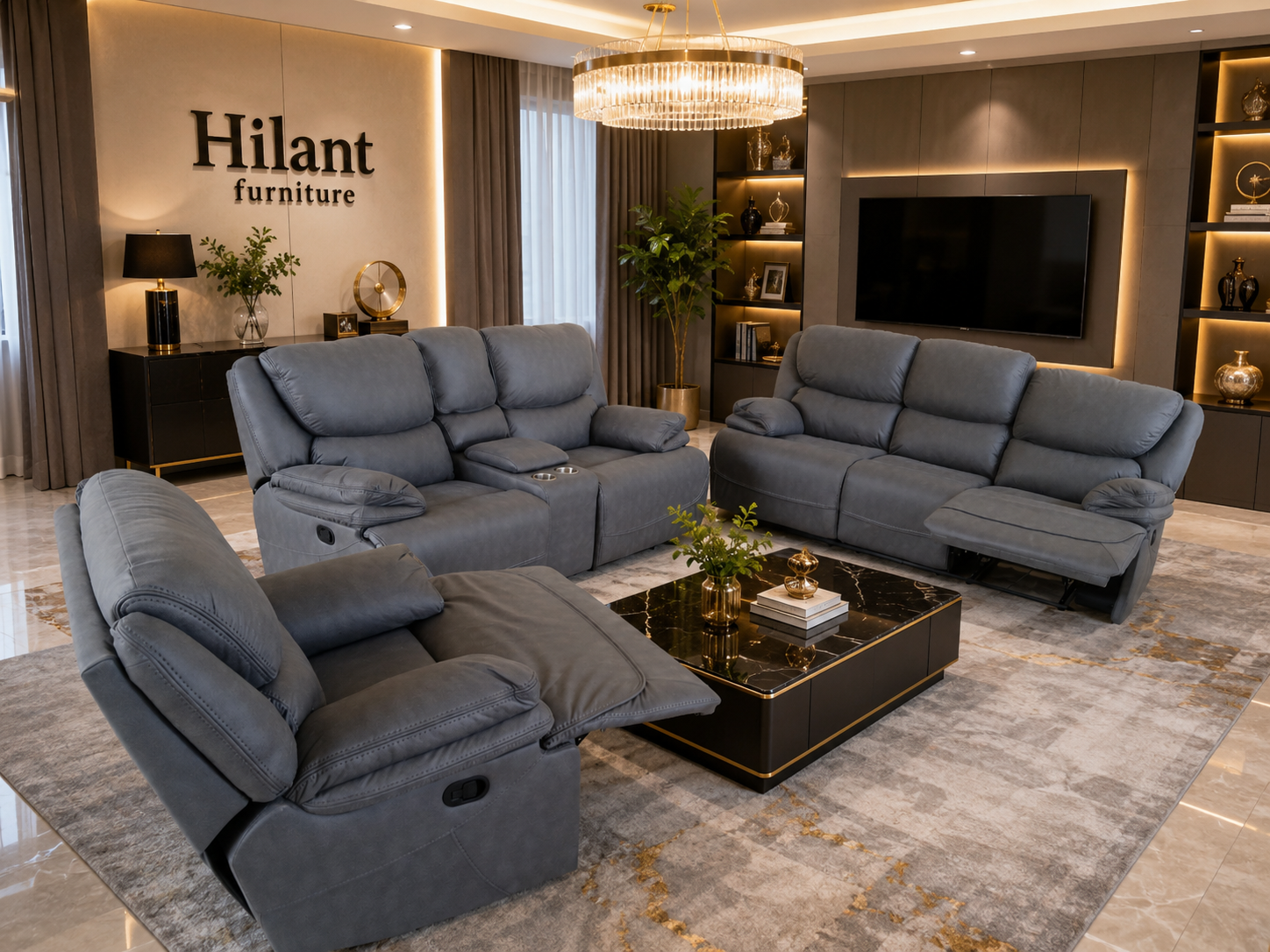 Royal Grey Six Seater Recliner Sofa Set.