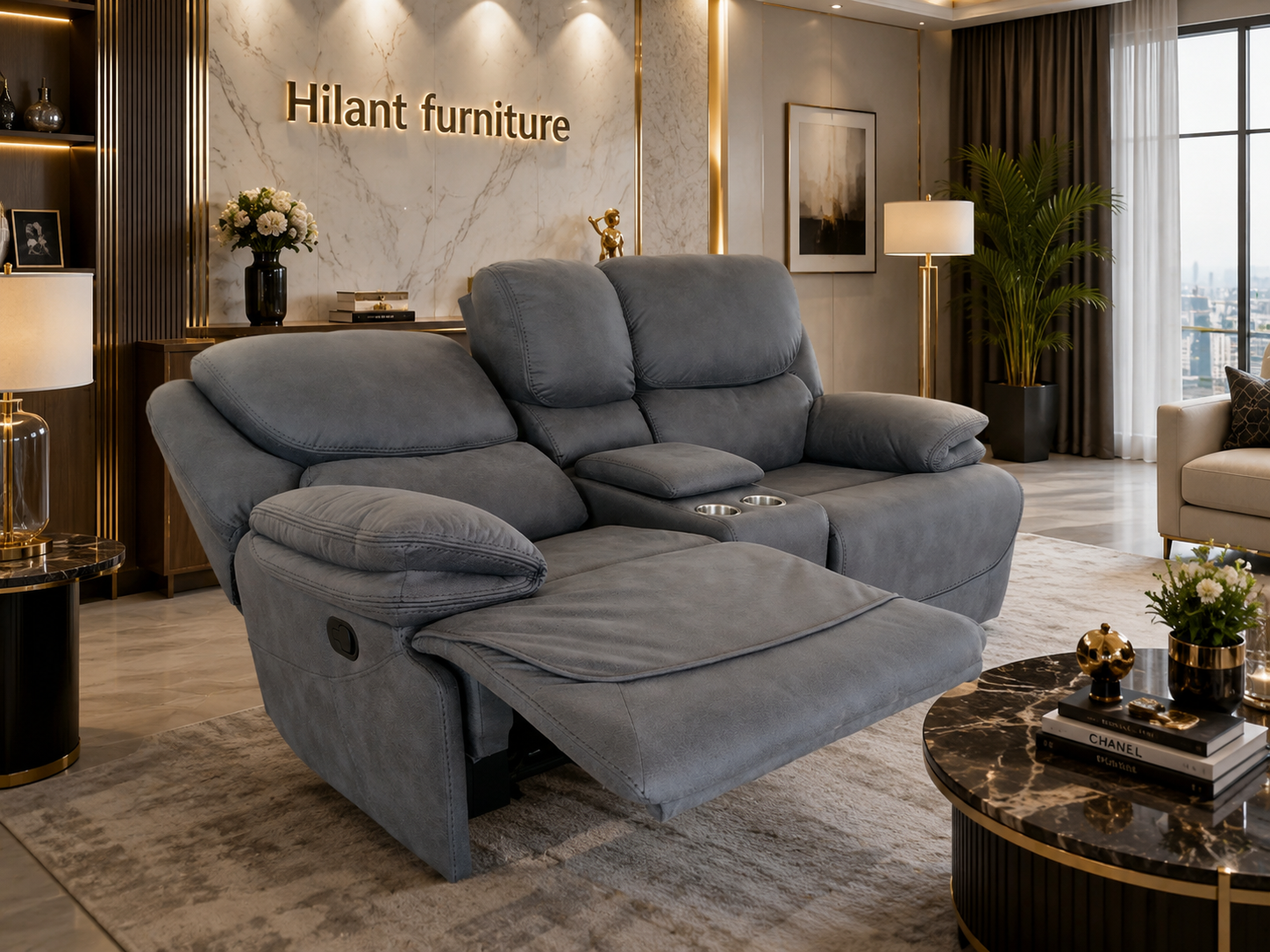 Gray Two-Seater King Size Recliner Sofa.