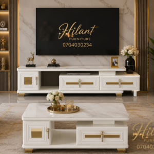 Luxury White Coffee Table & Matching TV Stand Set