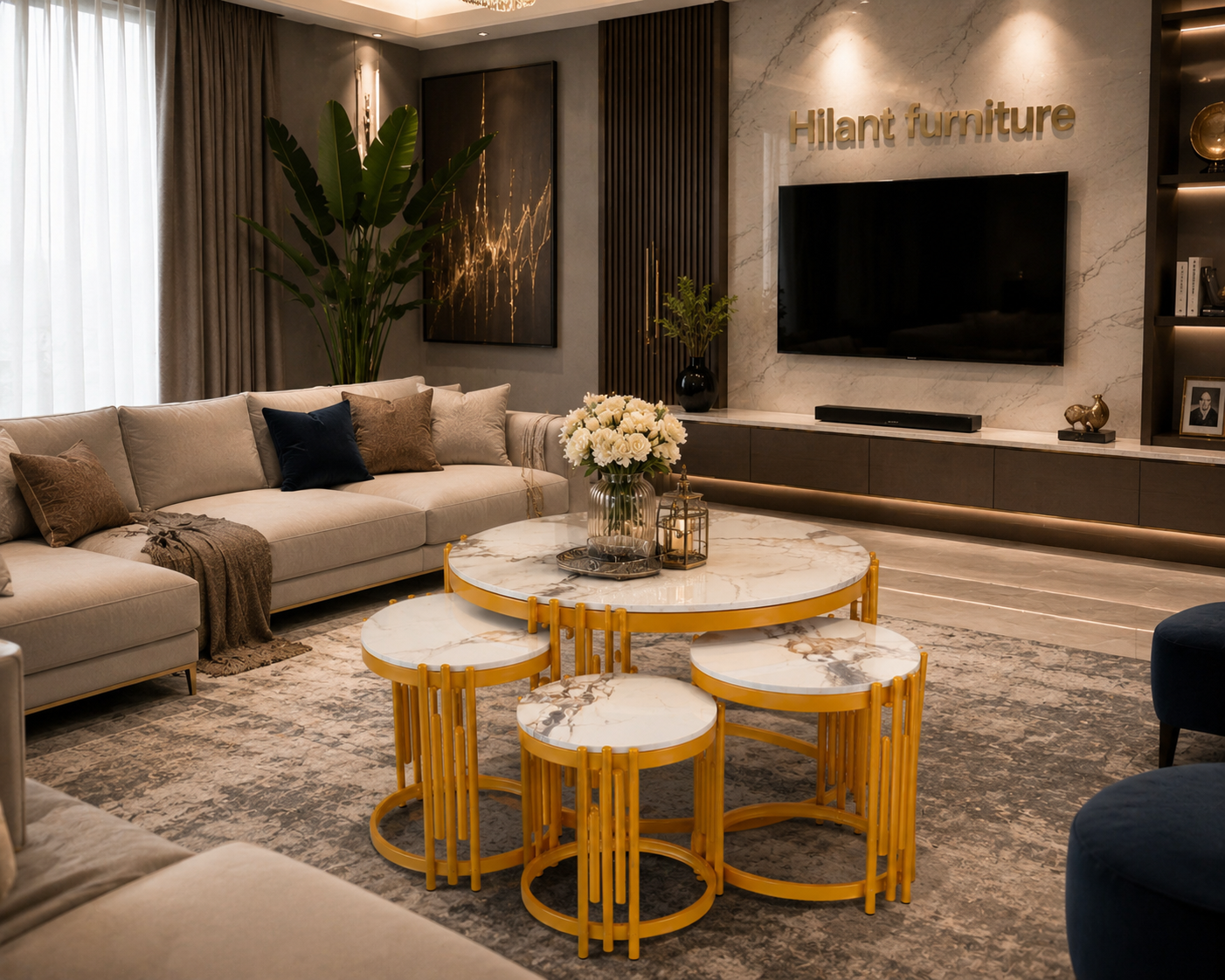 Marble 4-in-1 Round Nesting Coffee Table. - Image 2