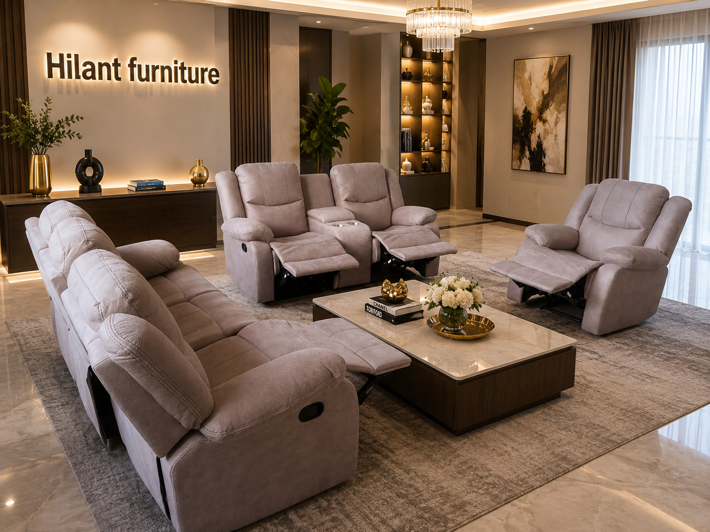 Cream 3+2+1 Imported Recliner Sofa Set. - Image 2