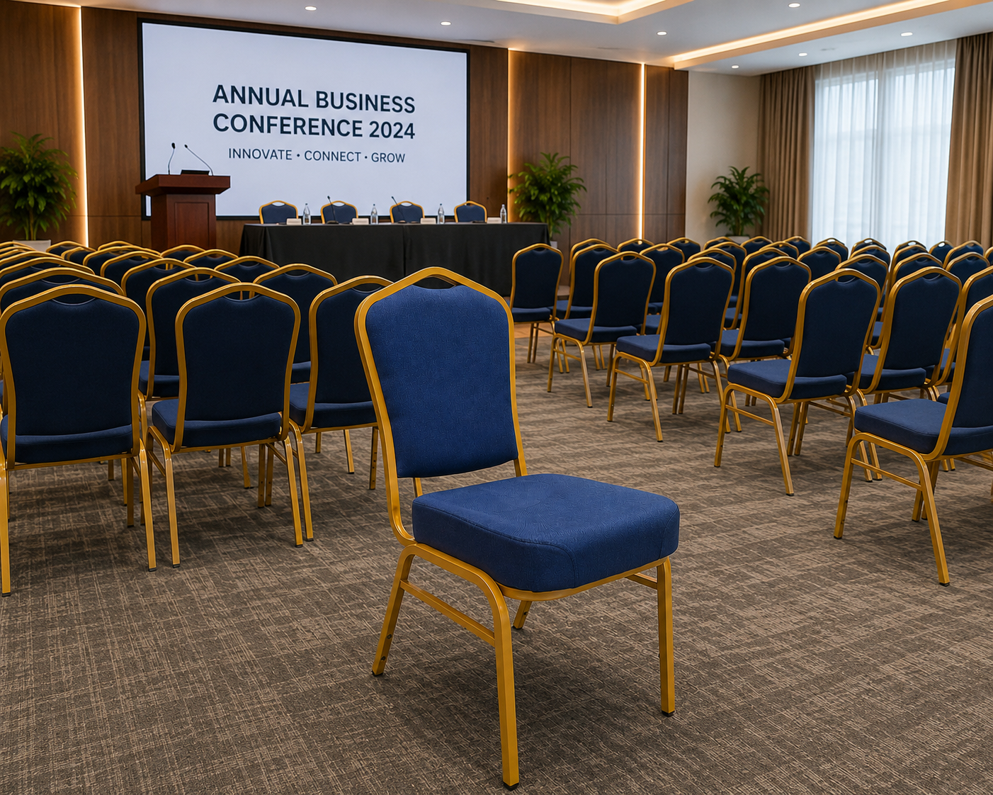 Blue High-Density Conference Banquet Chair.