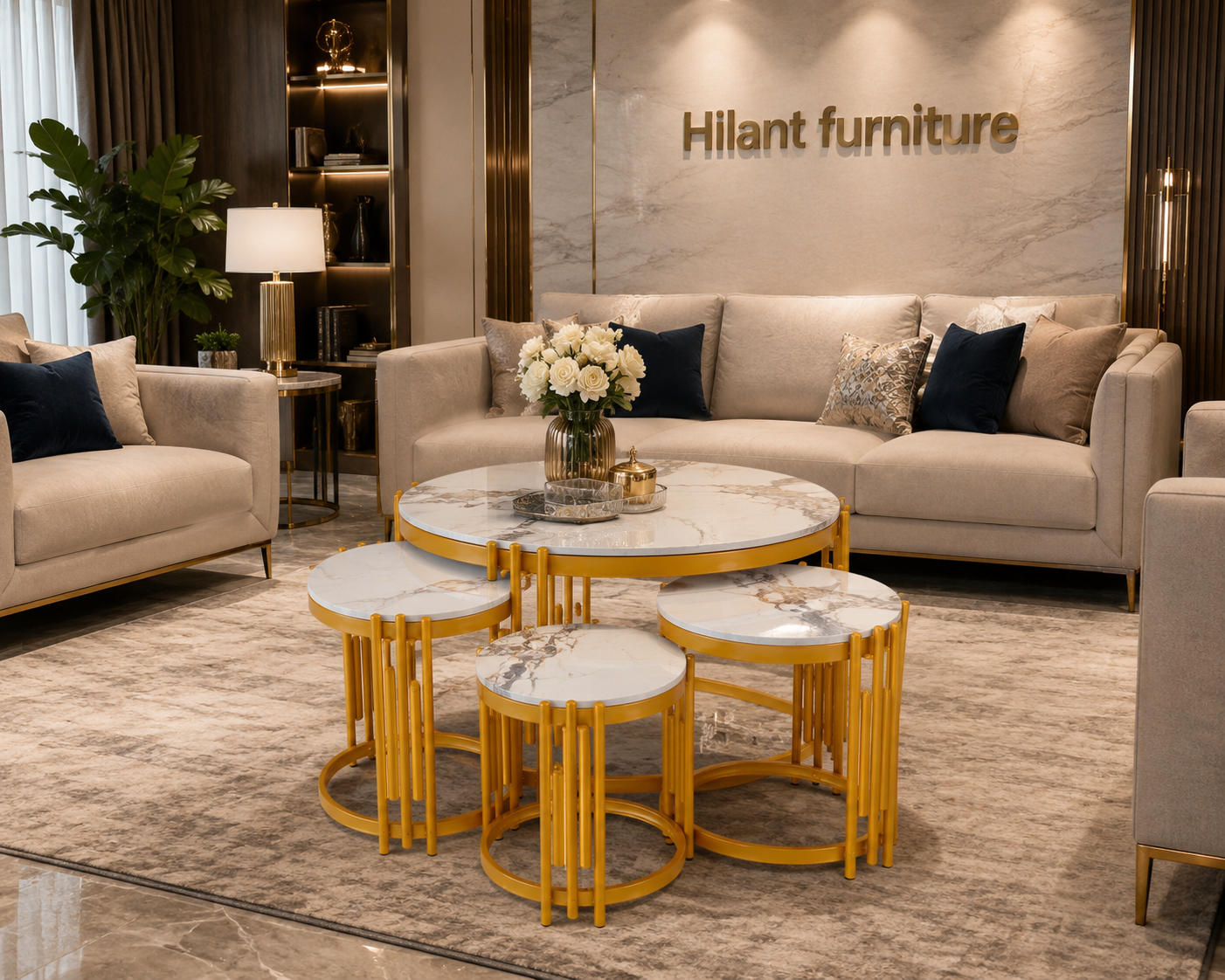 Marble 4-in-1 Round Nesting Coffee Table.