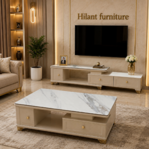Premium Matching Marble Coffee Table and TV Stand Set.