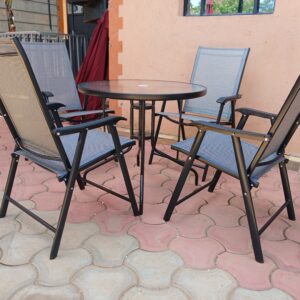 4-Seater Foldable Outdoor Dining Set with Glass Table.