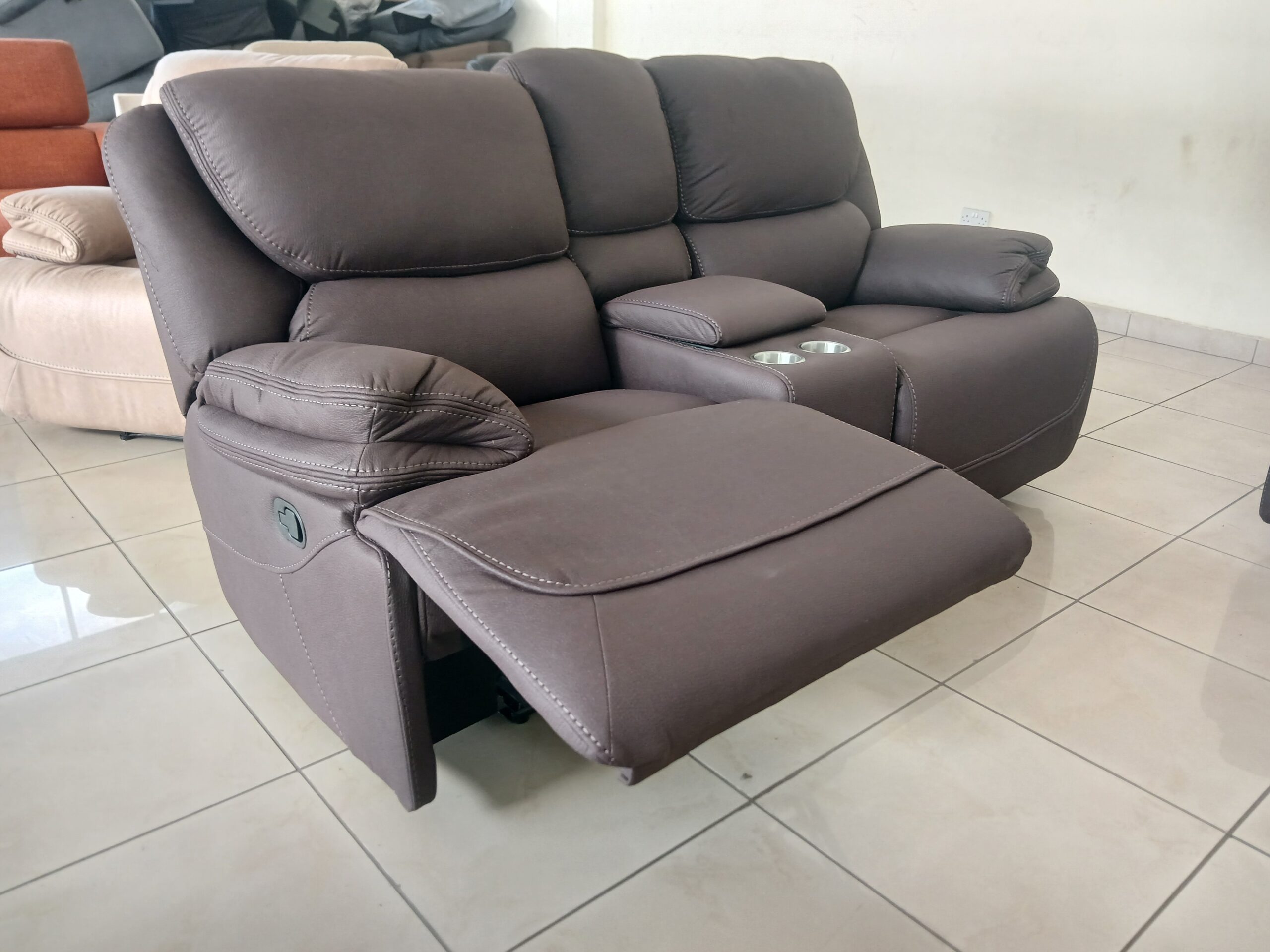 Brown Two-Seater King Size Recliner Sofa. - Image 5