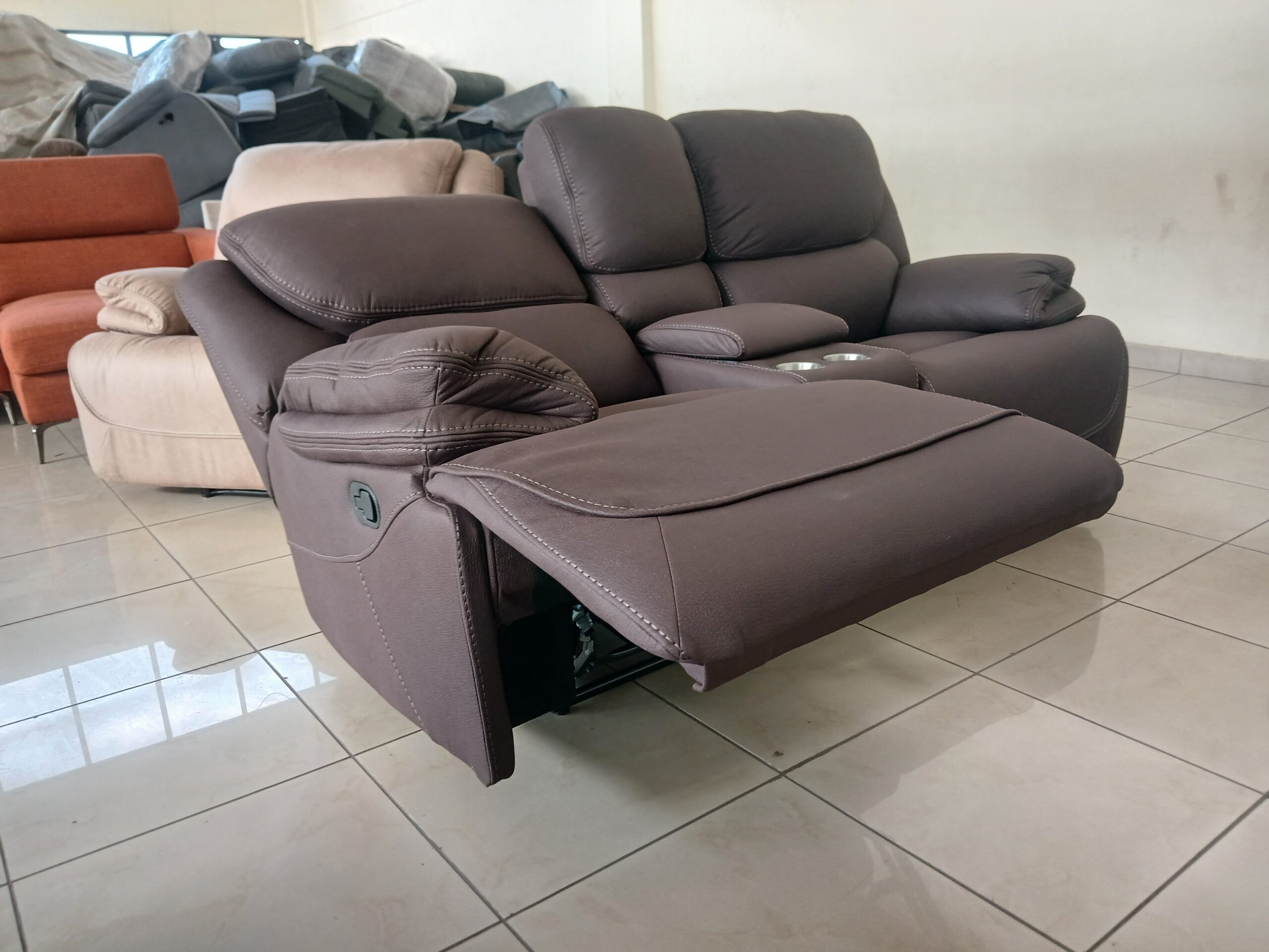 Brown Two-Seater King Size Recliner Sofa. - Image 4