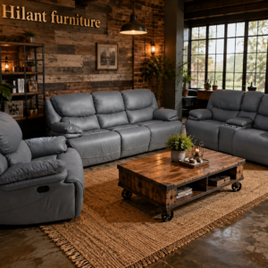 Plush Fabric 6-Seater Recliner Sofa Set.