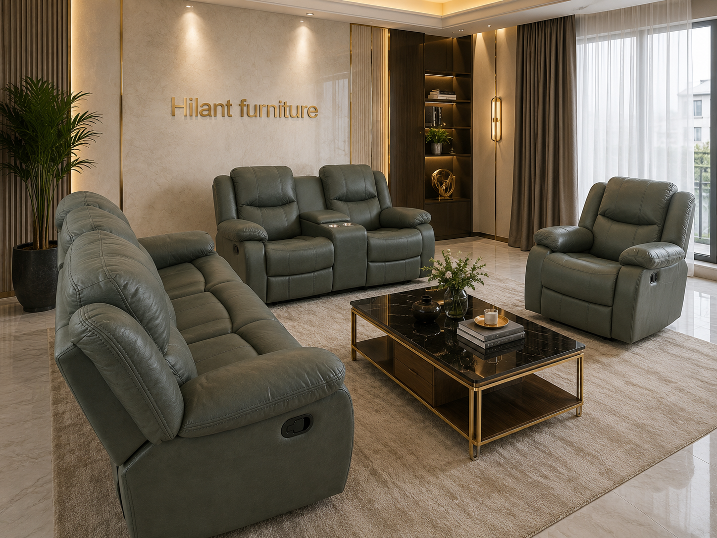 Green 6 Seater Recliner Sofa Set. - Image 2