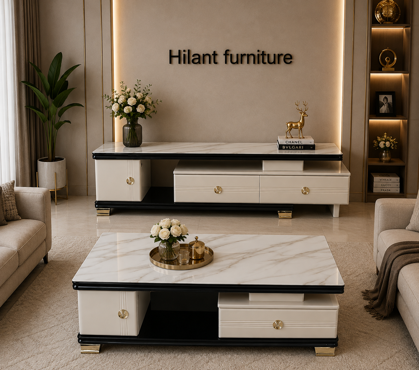 Black & White Matching Coffee Table And Tv Stand.