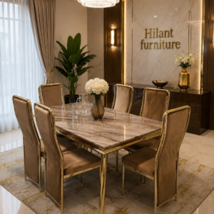 Luxury 6-Seater Marble Dining Set with Gold Frame