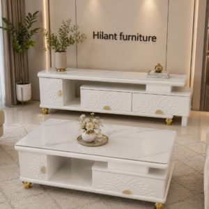 White Marble Matching Coffee Table And Tv Stand.