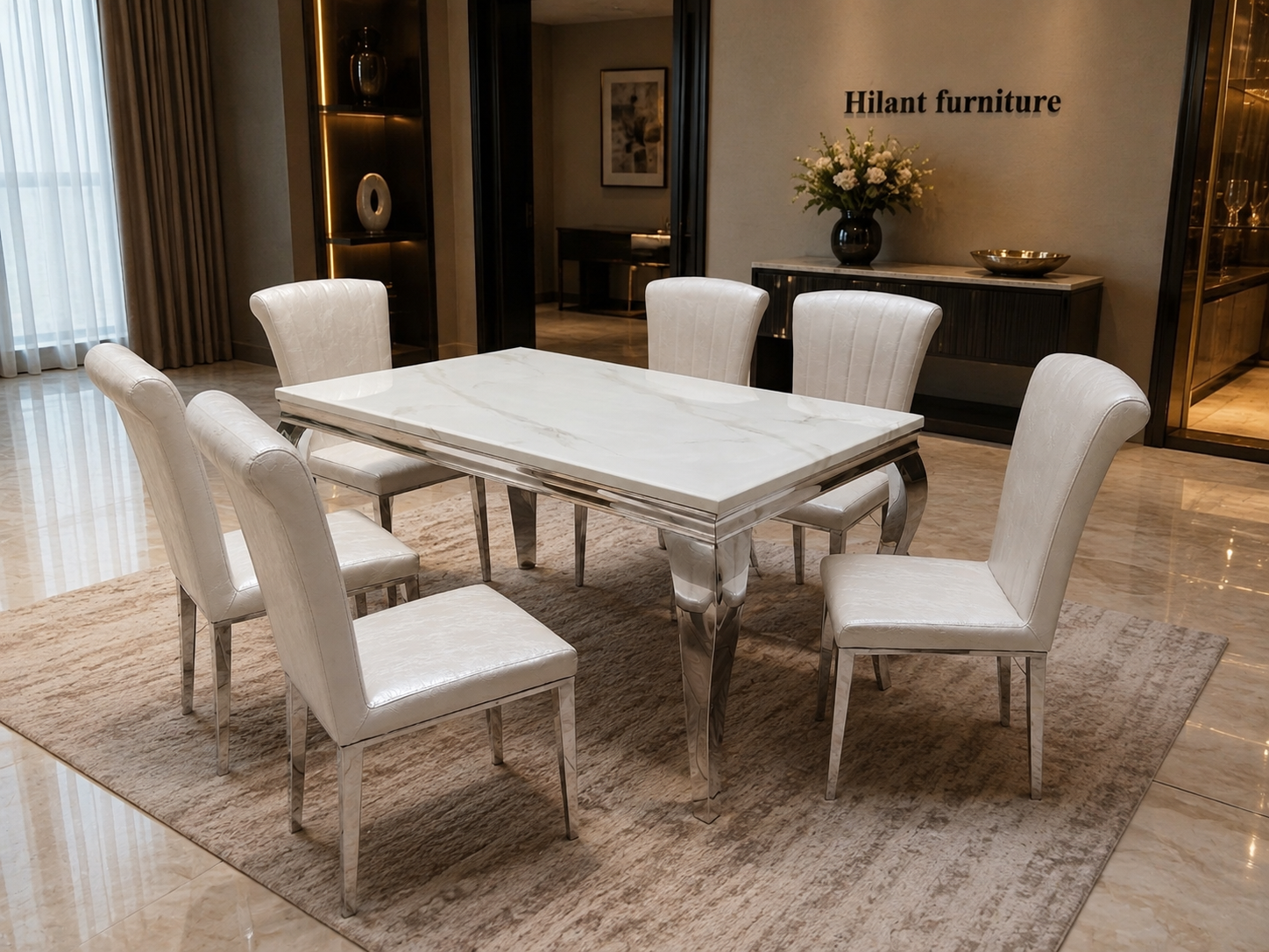 Silver Six-Seater Marble Top Dining Set. - Image 2