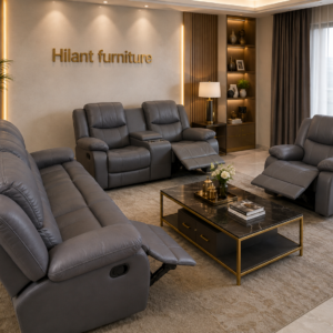 Gray Fabric 6 Seater Recliner Sofa Set.