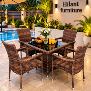 Luxury 4-Seater Rattan Outdoor Dining Set with Glass Table.