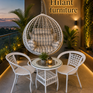 White 3-Piece Outdoor Rattan Set + Hammock Swing.