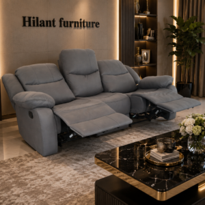 Gray Three-Seater Recliner Sofa.