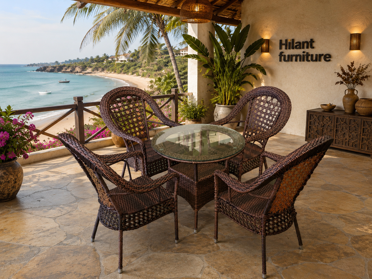 Brown Elegant 4-Seater Rattan Outdoor Set. - Image 2