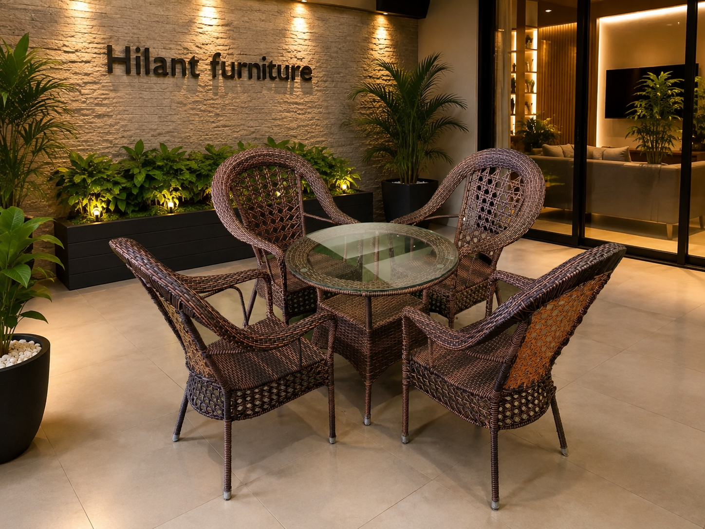 Brown Elegant 4-Seater Rattan Outdoor Set.