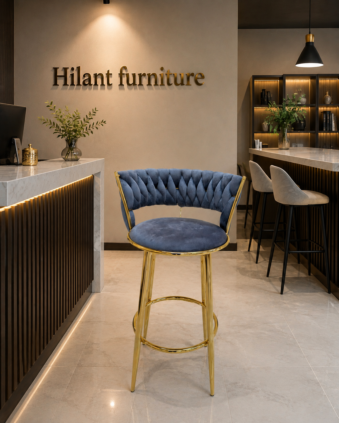 Luxury Gold Velvet Bar Stool.